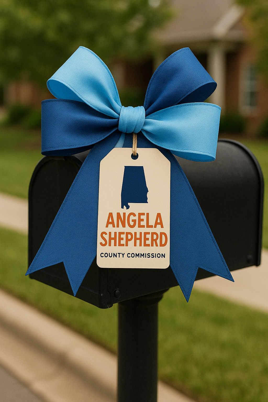 Angela Shepherd campaign bow on a mailbox